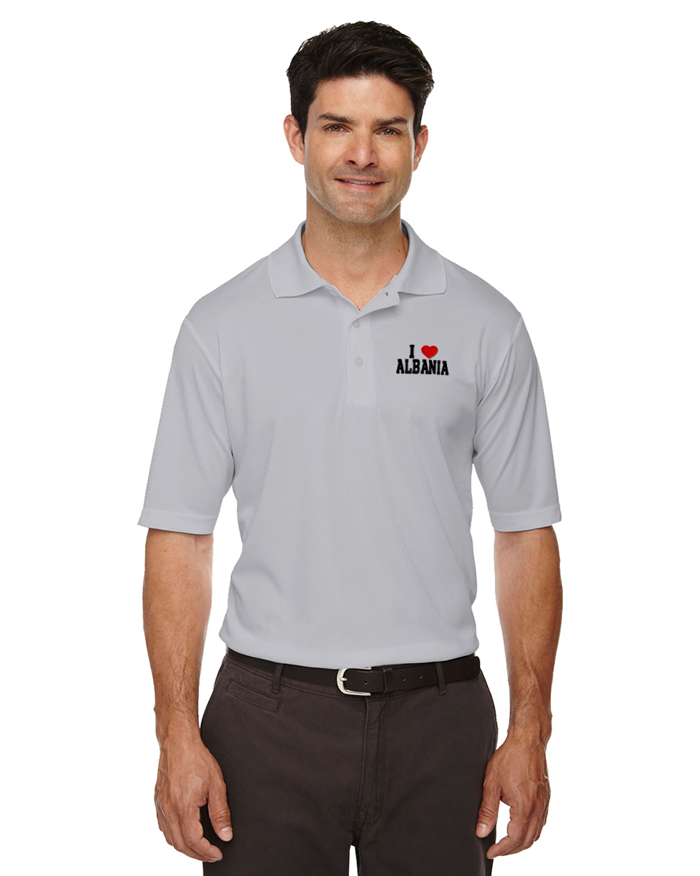 Performance Golf Tees I Love Albania Polyester Short Sleeves Polo Shirts for Men - Picture 3 of 11